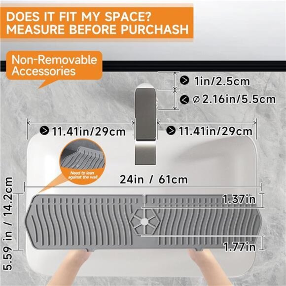 COBETE Kitchen Sink Splash Guard, 24in Faucet Mat Splash Catcher, Handle Drip - Picture 2 of 8